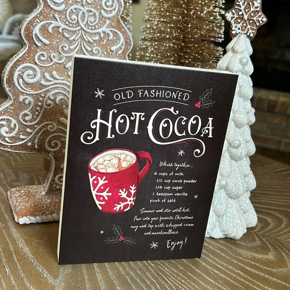 NEW! Winter Cottage Farmhouse Old Fashioned Hot Cocoa Recipe Rustic Wood Sign
